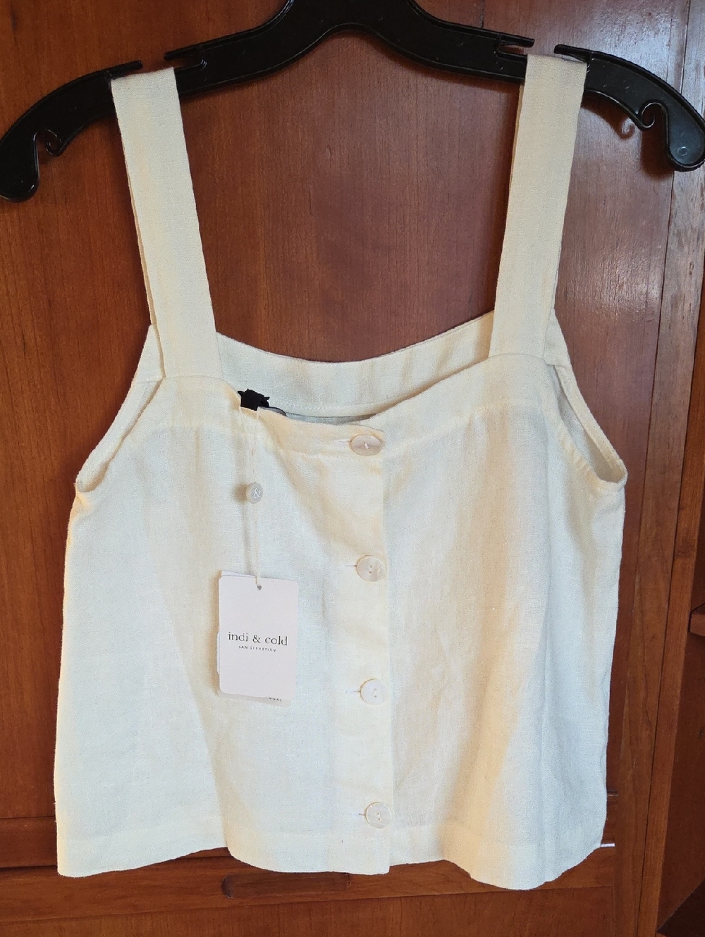 Indi & Cold Cream Button-Front Cropped Tank Top Size S Linen
